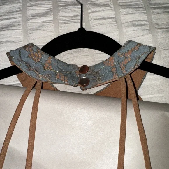 Dress the Population women’s small blue over nude halter high neck dress - Picture 9 of 12